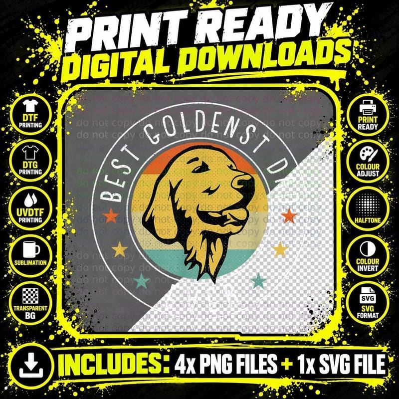 Golden Retriever Dad Fathers Day Retro Dog Daddy Papa Png SVG Digital Bundle