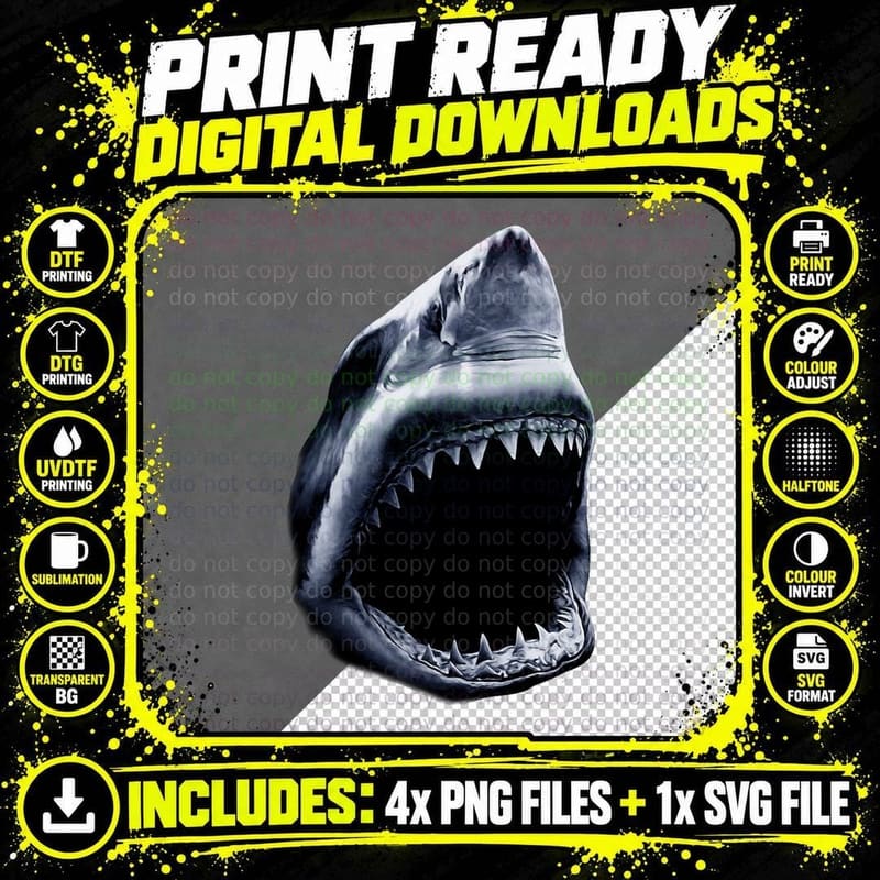 Great Shark Face Graphic Ocean Bite Lover Giant White Png SVG Digital Bundle