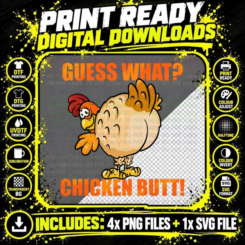 Guess What Chicken Butt Funny Cute Farm Animal Joke Png SVG Digital Bundle