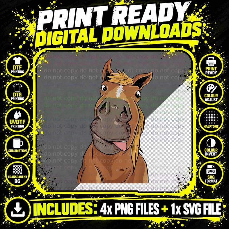 Hilarious Horse Face - Horses Horseman Equestrian Riding Png SVG Digital Bundle