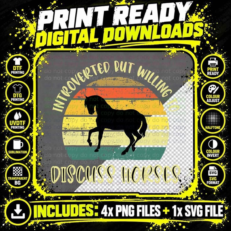 Horse Lovers Introverted but Willing to Discuss Horses Png SVG Digital Bundle