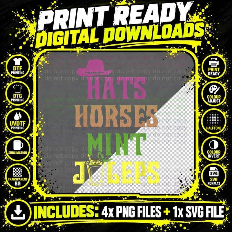 Horse Racing Hats Horses and Mint Juleps KY Derby Horse Png SVG Digital Bundle