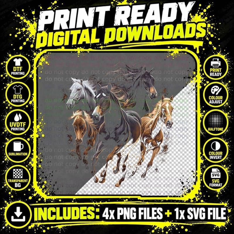 Horses Collage Horse Lover Graphic for Men Women Boys Png SVG Digital Bundle