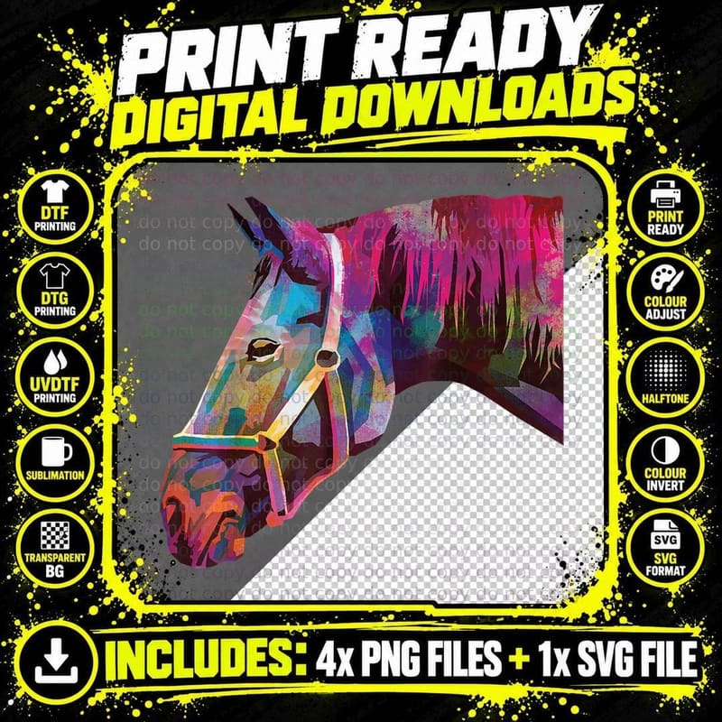 Horses in Love Colorful Horse Head Polygonal Geometric Png SVG Digital Bundle