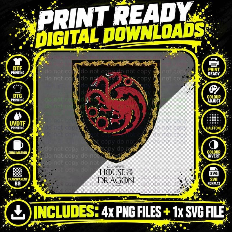 House of the Dragon House Targaryen Shield T-Shirt Png SVG Digital Bundle
