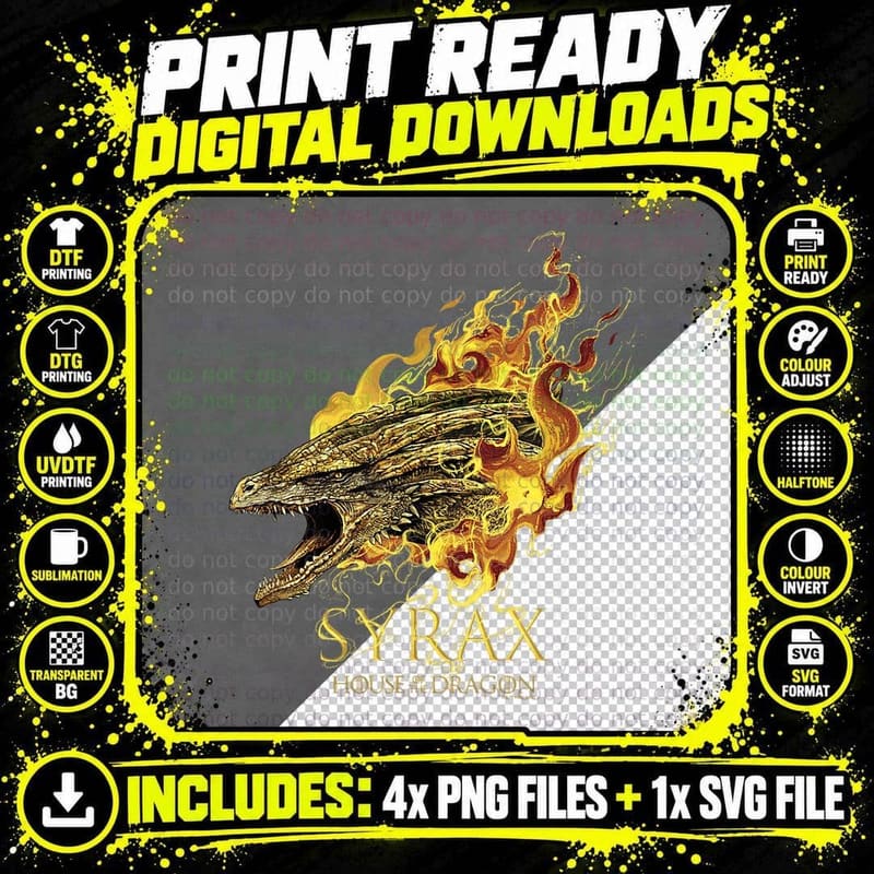 House of the Dragon Syrax T-Shirt Png SVG Digital Bundle