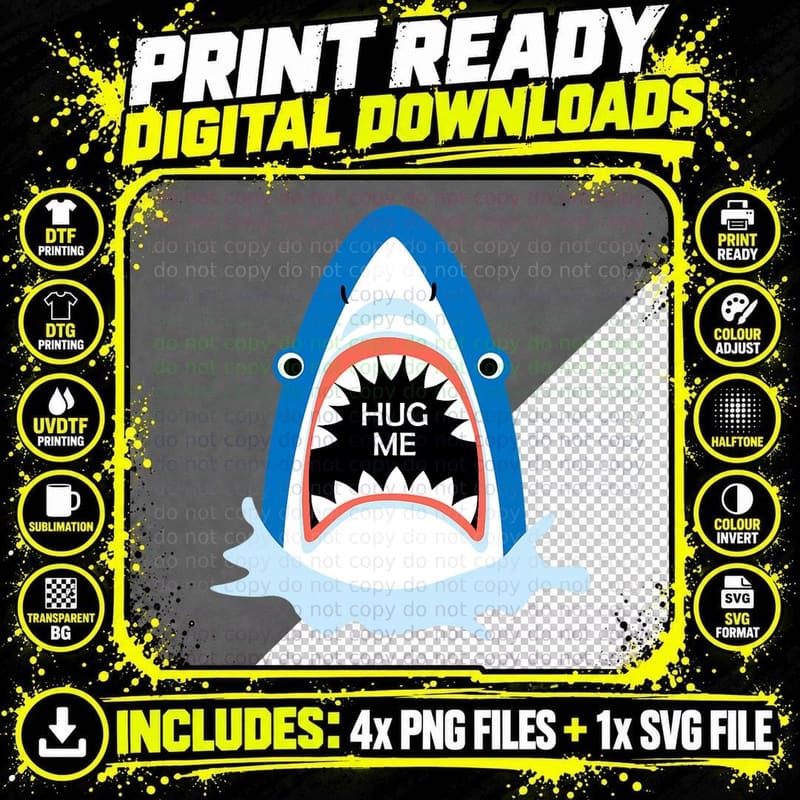 Hug Me, Funny Shark with a Big Mouth Png SVG Digital Bundle