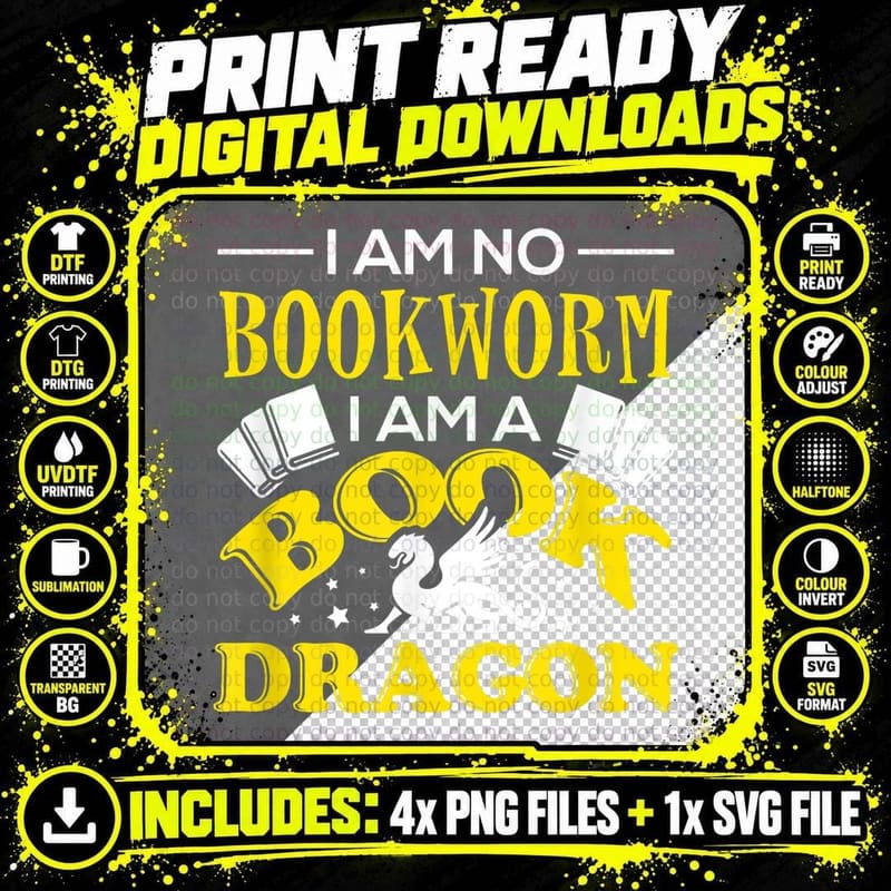 I Am Book Dragon Lovers Funny Love Reading Bookworm Png SVG Digital Bundle