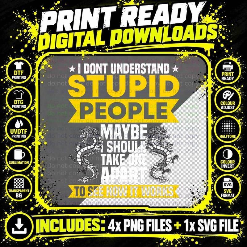 I Don't Understand Stupid People Dragon Lover Graphic Png SVG Digital Bundle