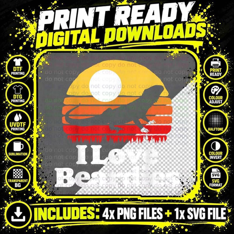 I Love Beardies Vintage Pet Bearded Dragon 80s Retro Png SVG Digital Bundle