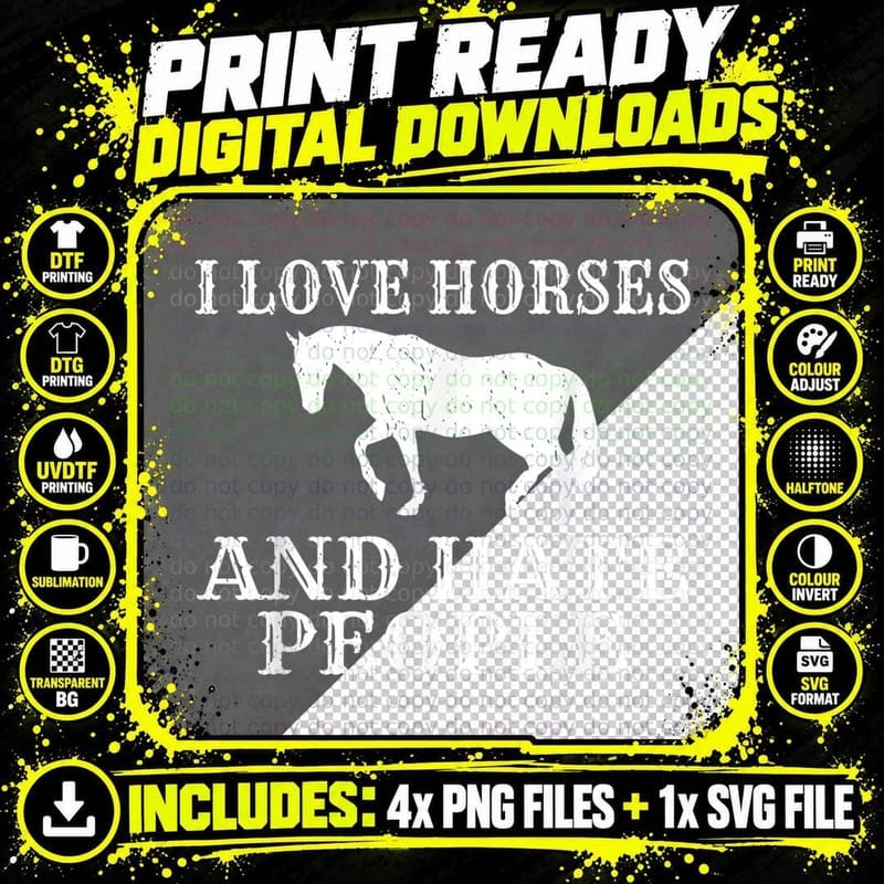 I Love Horses and Hate People Horse Riding T-Shirt Png SVG Digital Bundle