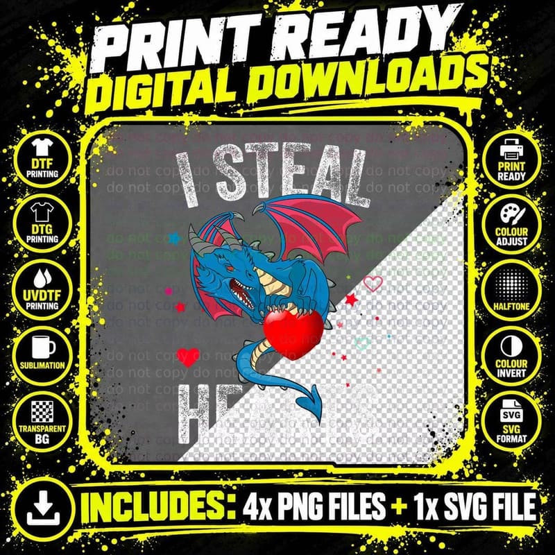 I Steal Hearts Shirt Valentines Day Cute Dragon Lover Png SVG Digital Bundle