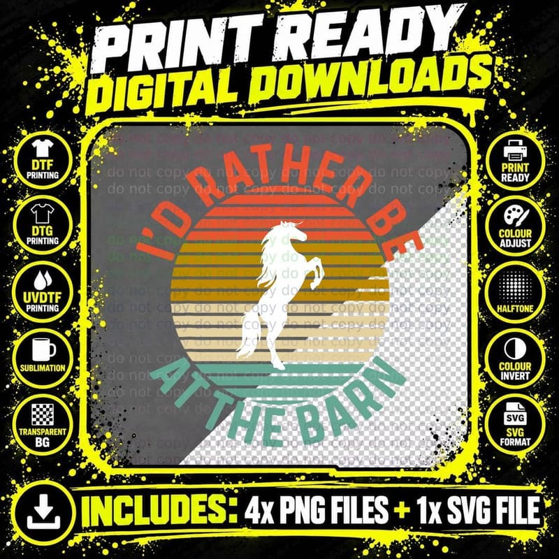 I'd Rather Be at the Barn, Horse Owner Trainer Country Png SVG Digital Bundle