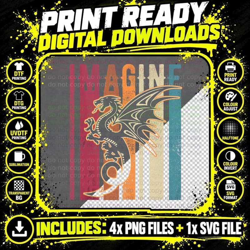 Imagine Dragon Vintage Cool Art T-Shirt Png SVG Digital Bundle