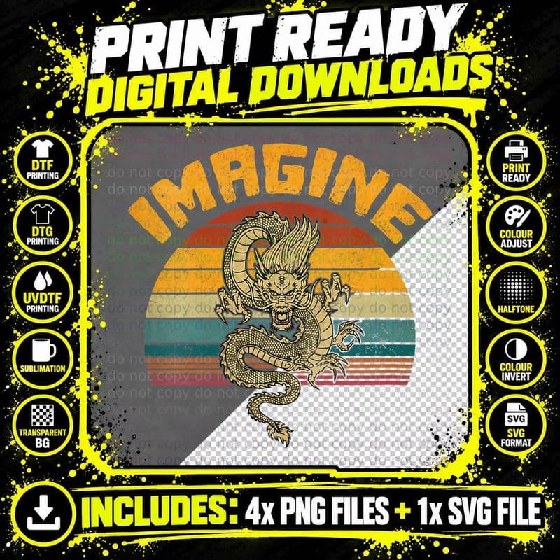 Imagine Dragon Vintage Cool Art T-Shirt, Mythical Tee Png SVG Digital Bundle