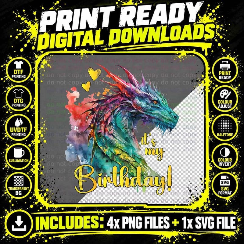 It's My Birthday Dragon Themed - Dragons Lover Png SVG Digital Bundle