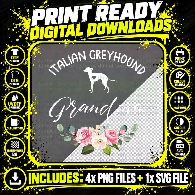 Italian Greyhound Dog Grandma Silhouette Mother's Day Png SVG Digital Bundle