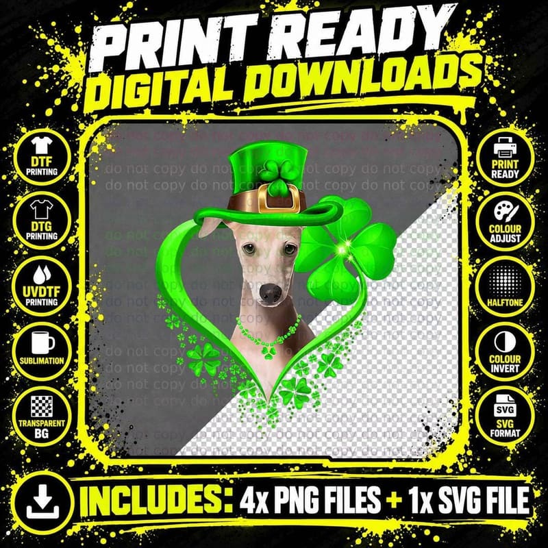 Italian Greyhound Dog St Patricks Day Lover Irish Png SVG Digital Bundle
