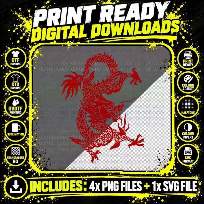 Japanese Dragon Tattoo T-Shirt Png SVG Digital Bundle