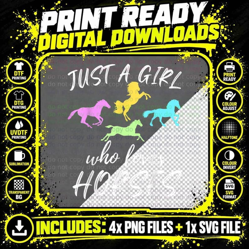 Just a Girl Who Loves Horses Colorful Horse Lovers Png SVG Digital Bundle