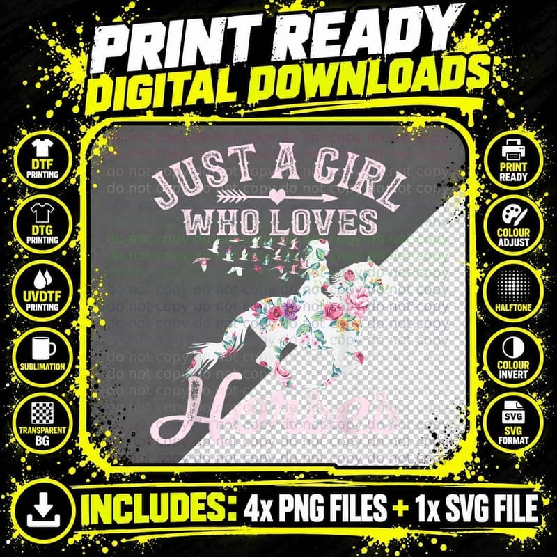 Just a Girl Who Loves Horses Shirt Horse Riding Women Png SVG Digital Bundle