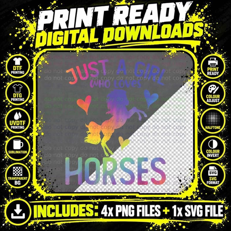 Just a Girl Who Loves Horses Teenager Girl Horse Tie Dye Png SVG Digital Bundle