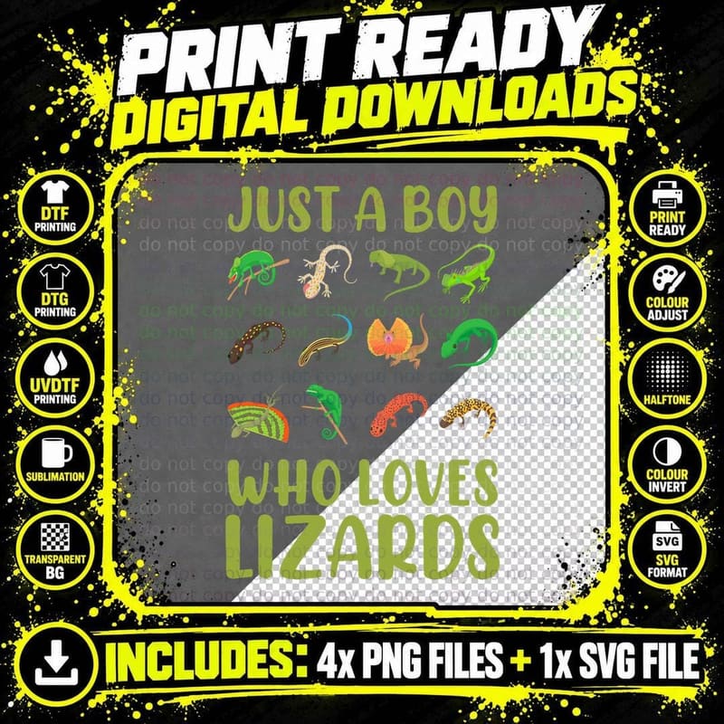 Kids Reptile Bearded Dragon Just a Boy Who Loves Lizards Png SVG Digital Bundle