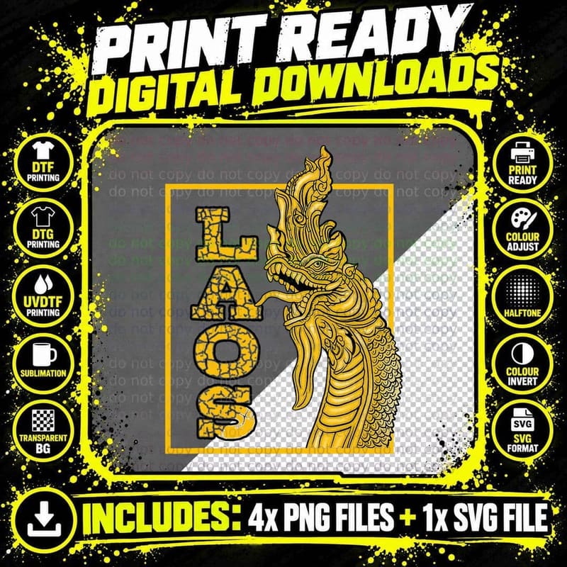 Laos Lao Laotian Flag Proud Sea Dragon Naga Payanak Png SVG Digital Bundle