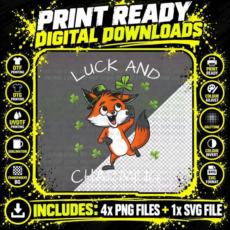 Leprechaun Fox St Patricks Day T-Shirt Png SVG Digital Bundle