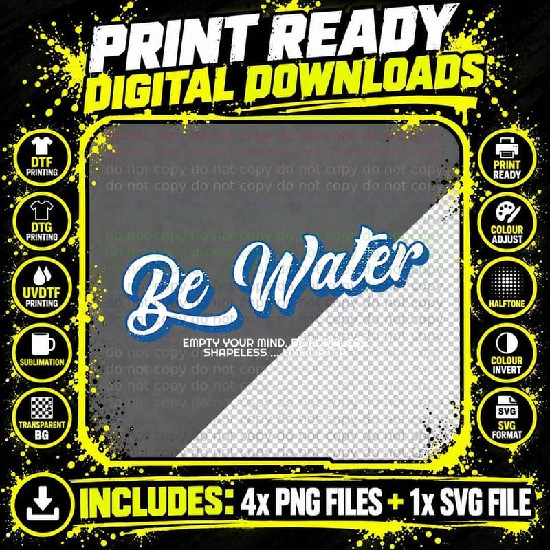 Like Water My Friend Shaolin Dragon Lee Quote Kung Fu Png SVG Digital Bundle