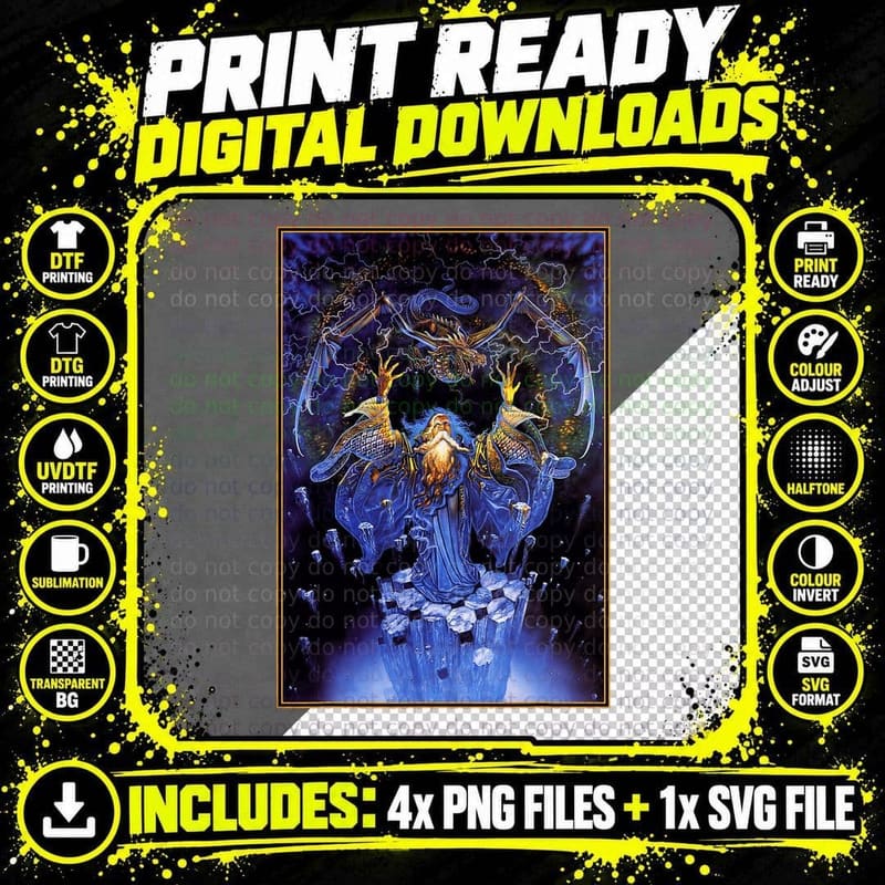 Magical Wizard Summoning a Dragon Fantasy T-Shirt Png SVG Digital Bundle