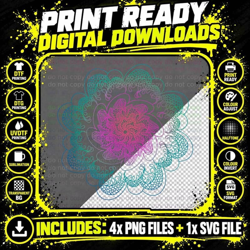 Mandala Dragon Scale Graphic Multi-Colored T-Shirt Png SVG Digital Bundle