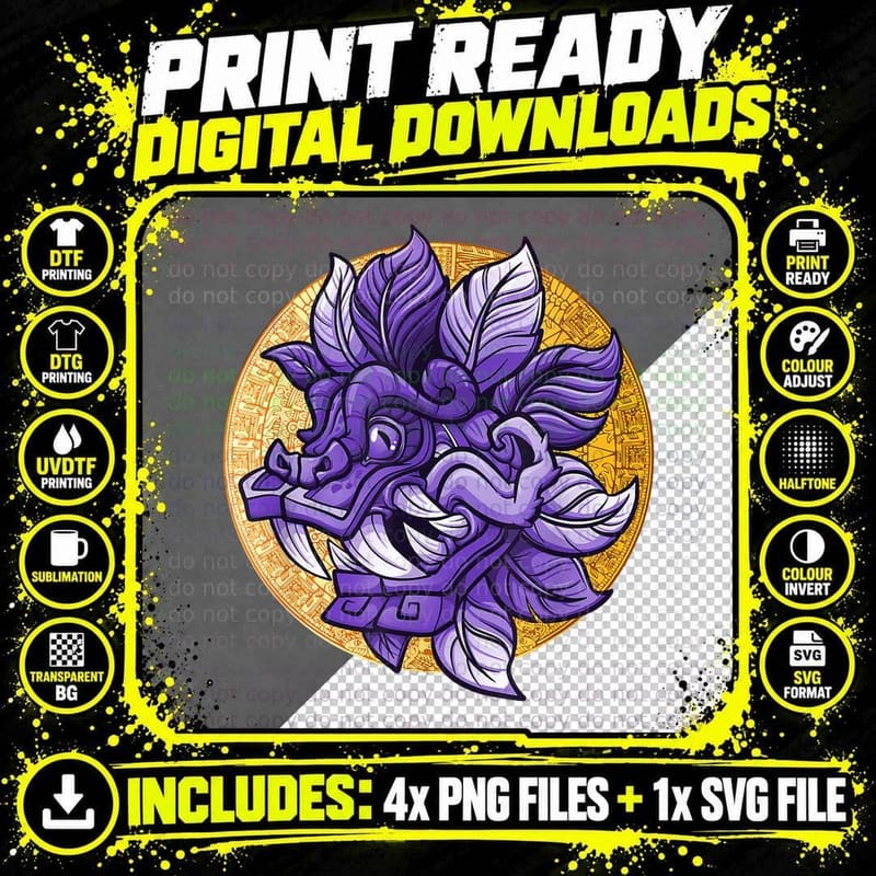 Mayan Sun Calender with Lizard Dragon of Aztec Png SVG Digital Bundle