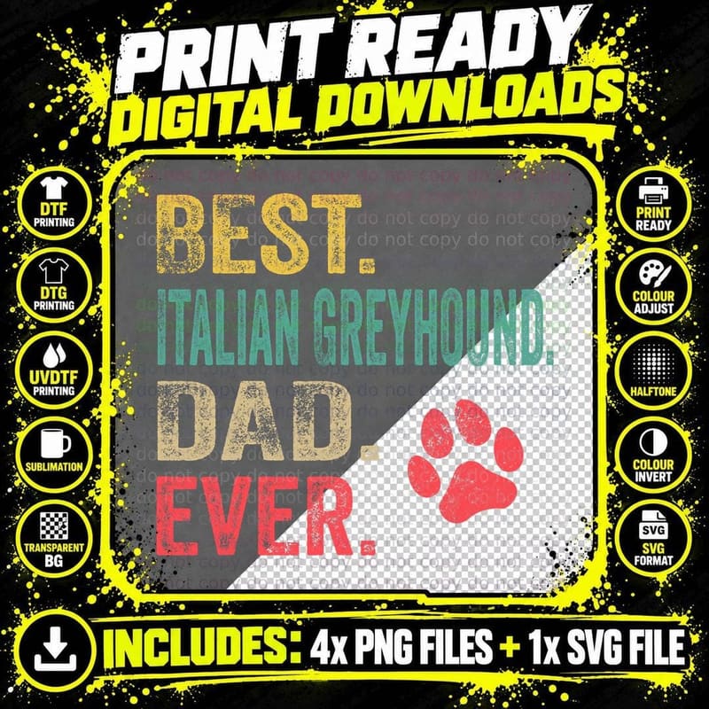 Mens Best Italian Greyhound Dad Ever Vintage Father Dog Png SVG Digital Bundle