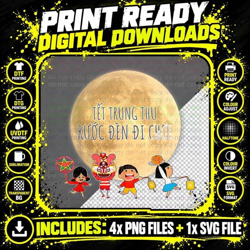 Moon Festival Vietnamese Tet Trung Thu Mid Autumn Dragon Png SVG Digital Bundle