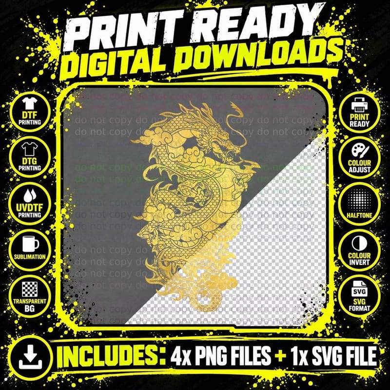 Mythical Creature Gift Idea Chinese Dragon T-Shirt Png SVG Digital Bundle