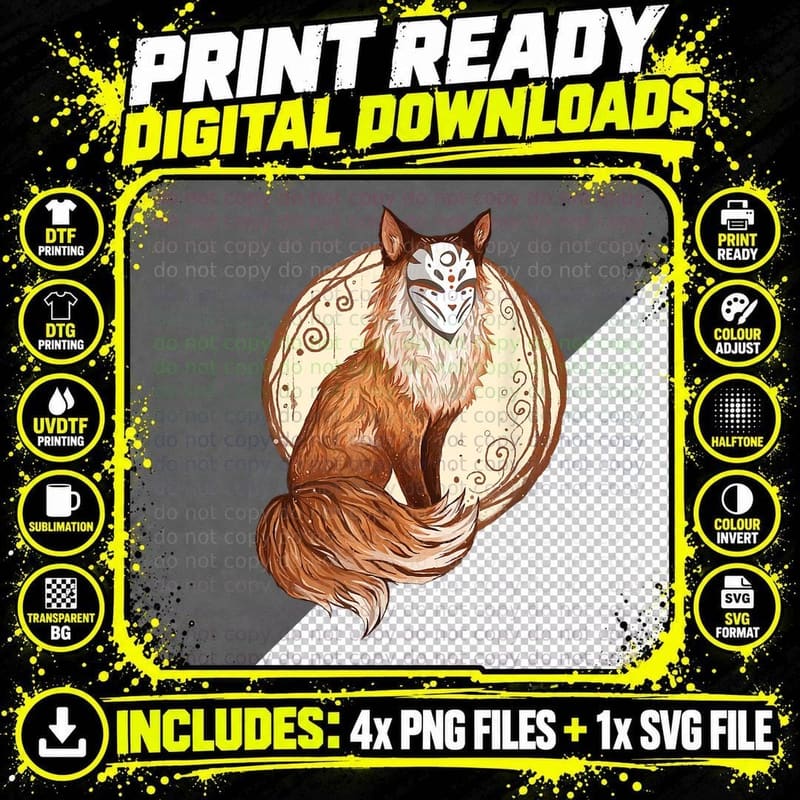 Nine Tailed Fox Kitsune Costume Japanese Spirit Fox Png SVG Digital Bundle