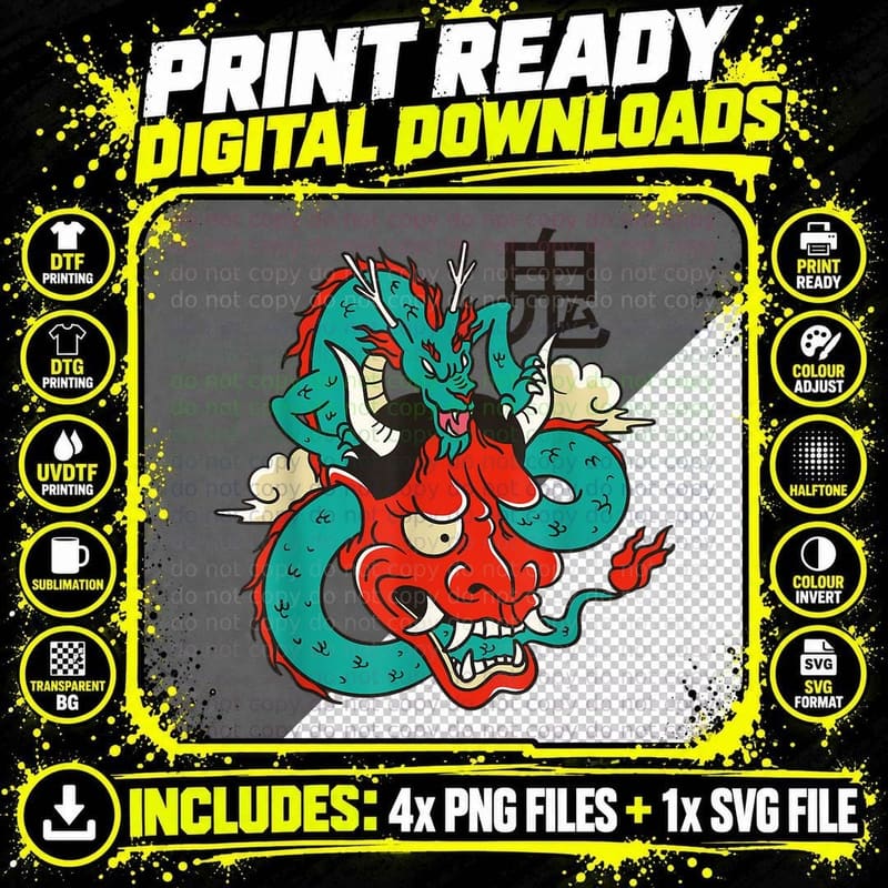 Oni Mask Dragon T-Shirt Png SVG Digital Bundle