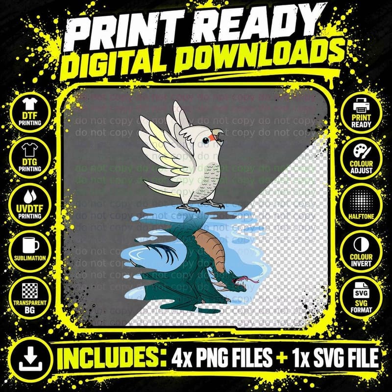 Parrot & Dragon Reflection I Goffins Cockatoo T-Shirt Png SVG Digital Bundle
