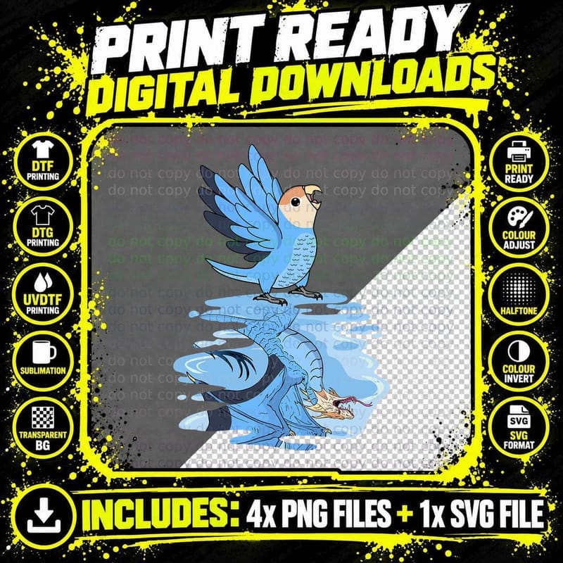Parrot & Dragon Reflection I Peach-Faced Blue Lovebird Png SVG Digital Bundle
