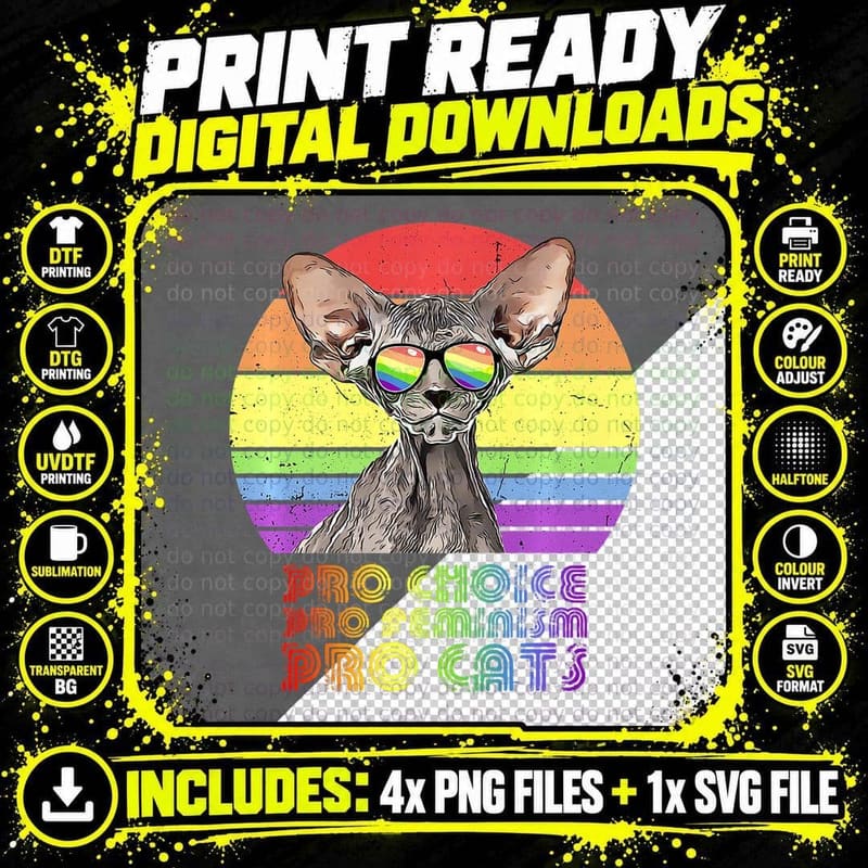 Pro Choice Feminism Pro Cat LGBTQ T-Shirt Png SVG Digital Bundle