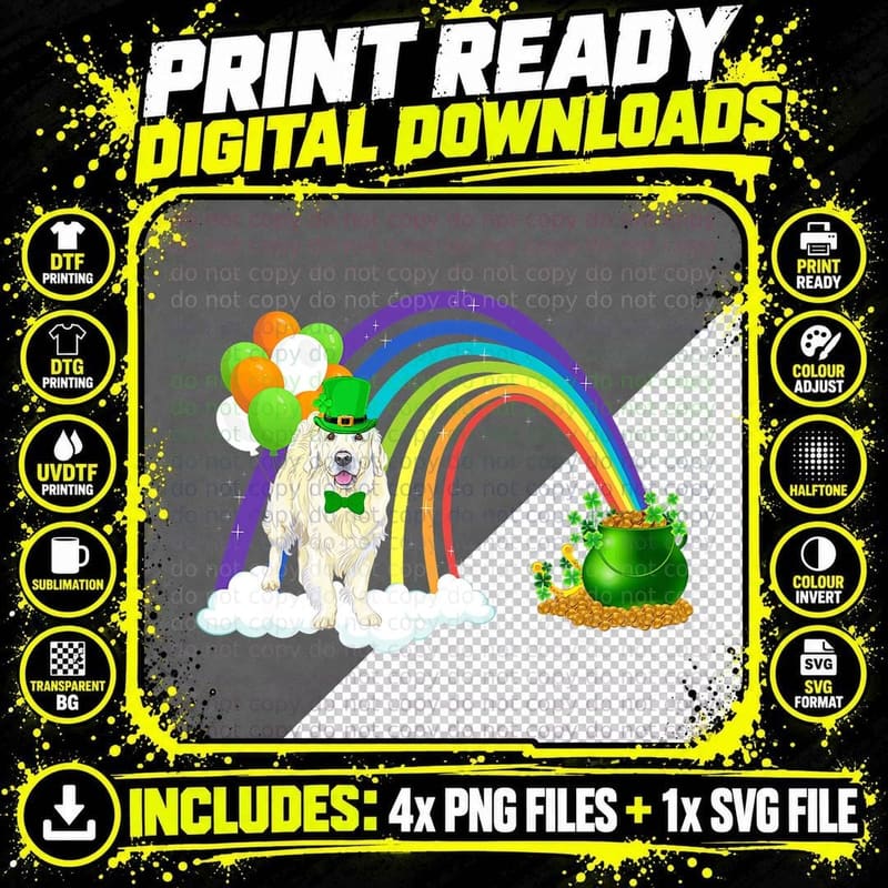 Rainbow Leprechaun Golden Retriever T-Shirt Png SVG Digital Bundle