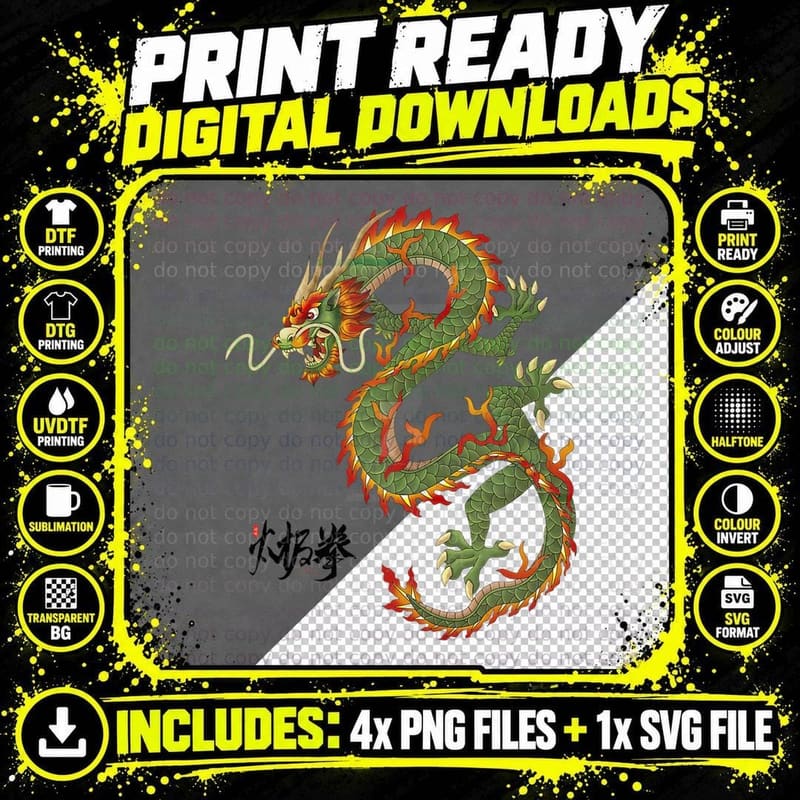 Red Chinese Dragon Kung Fu Tai Chi T-Shirt Png SVG Digital Bundle