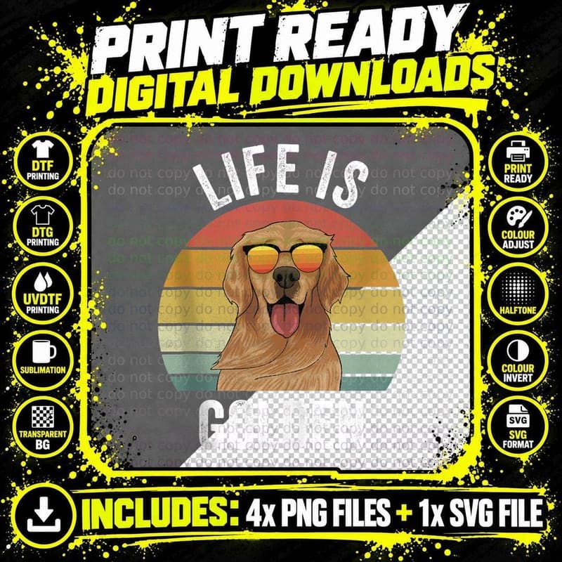 Retro Golden Retriever Funny Dog T-Shirt Png SVG Digital Bundle