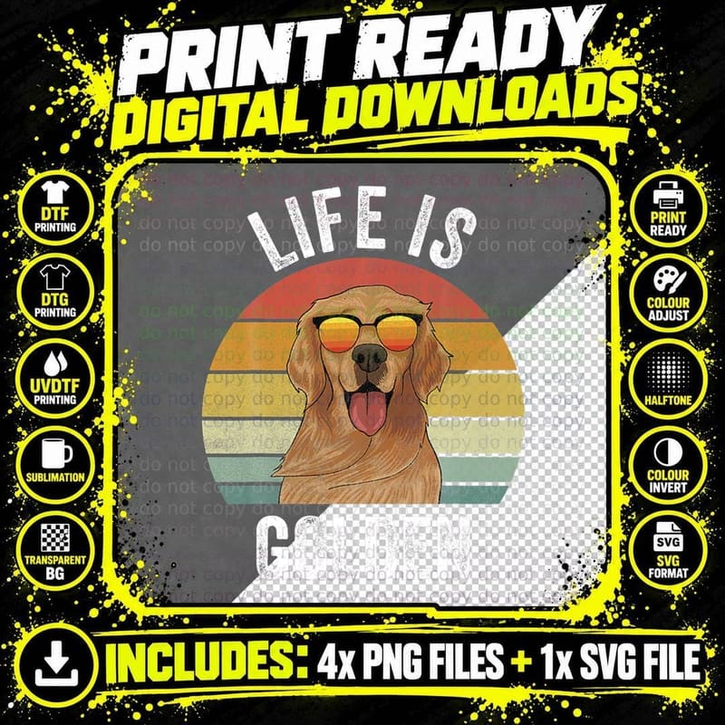 Retro Golden Retriever Funny Dog T-Shirt Png SVG Digital Bundle