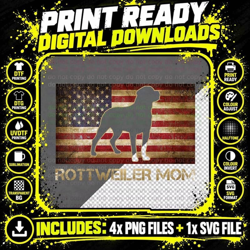 Rottweiler Mom Vintage Flag T-Shirt, Patriotic Dog Tee Png SVG Digital Bundle