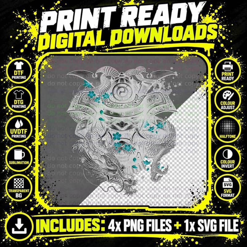 Samurai Warrior Japanese Bushido Dragon T-Shirt Png SVG Digital Bundle