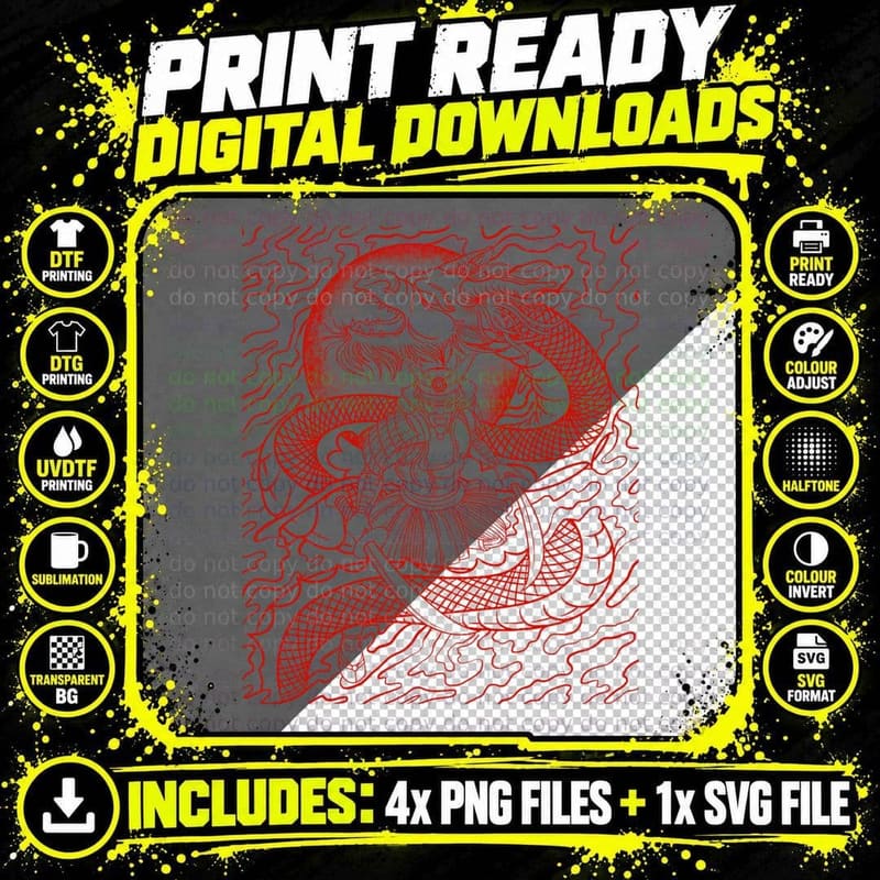 Samurai Warrior and Dragon Japanese Bushido Knight Png SVG Digital Bundle