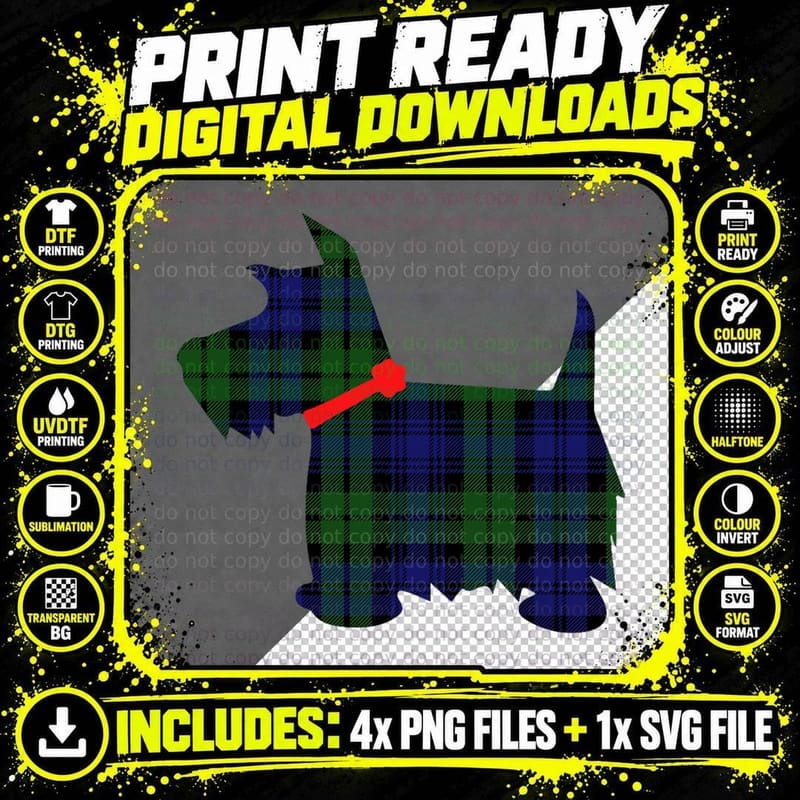 Scottie Dog Scottish Terrier T Campbell Tartan Plaid Png SVG Digital Bundle
