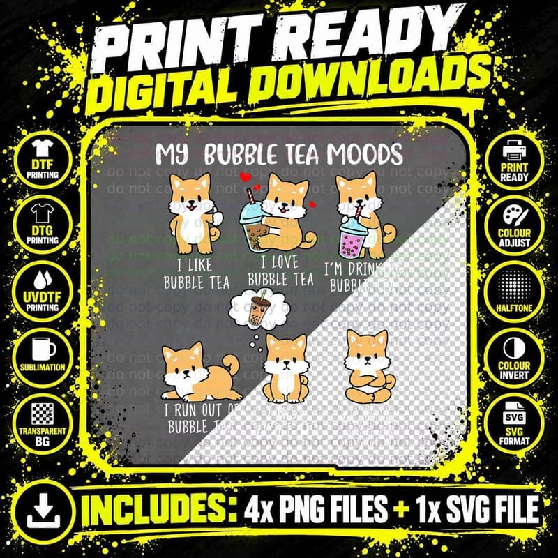 Shiba Inu Bubble Tea Women Boba Tea Dog Bubble Tea Png SVG Digital Bundle